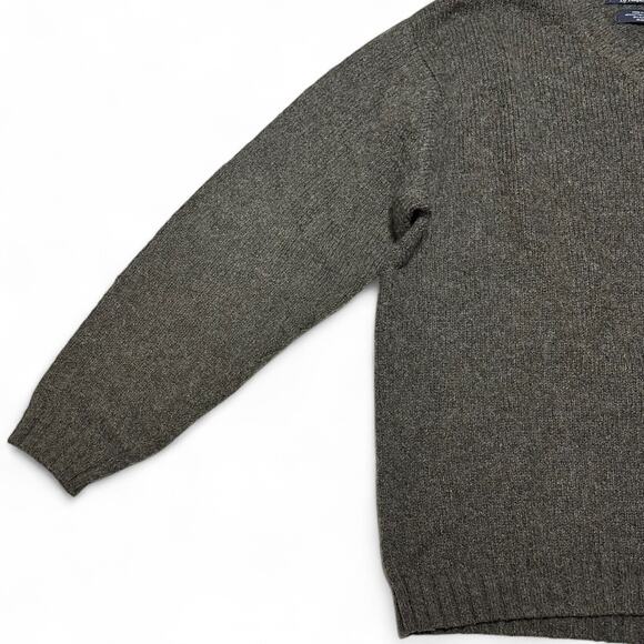 Polo Ralph Lauren Sweater Sz L Gray Cotton Wool Alpaca V Neck Suede Patches Y2K - Picture 6 of 8